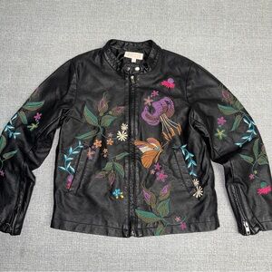 Hannah Banana Faux Leather Embroidered Moto Jacket